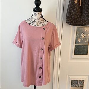 🫏Papillon Blanc Mauve Buttoned Short Sleeve Tee